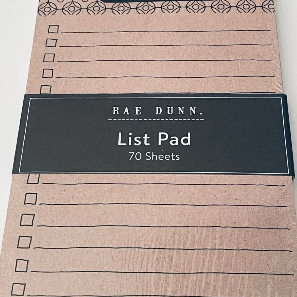NWT Rae Dunn Tan GROCERIES Notepad with Printed ruled checklist spaces 70 Sheets